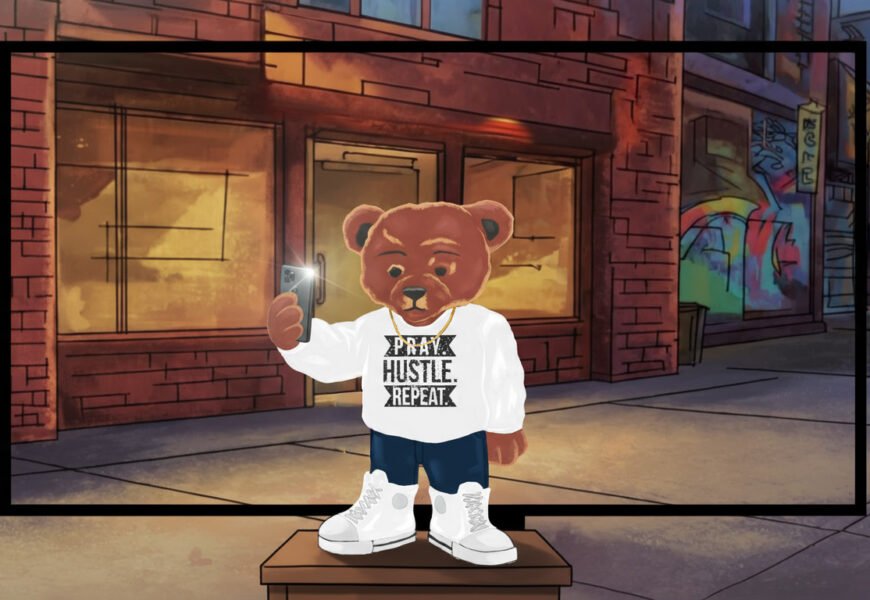 _subject_1__taking_a_selfie_in_front_of_background_image_of__subject_2_